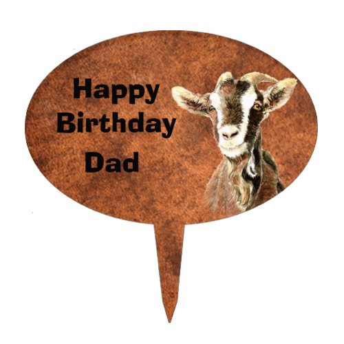 Happy Birthday Dad Custom Watercolor Goat Animal Cake Topper