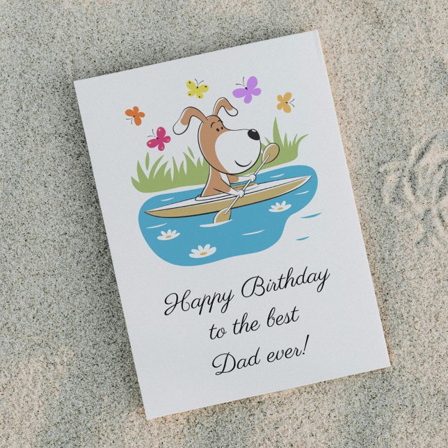 Happy Birthday Dad Dog Puppy Kayak Postcard (Creator Uploaded)