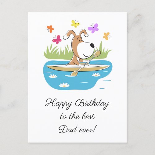 Happy Birthday Dad Dog Puppy Kayak Postcard