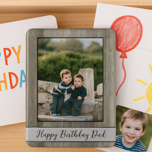 Happy Birthday Dad Photo Rustic Wood Magnet