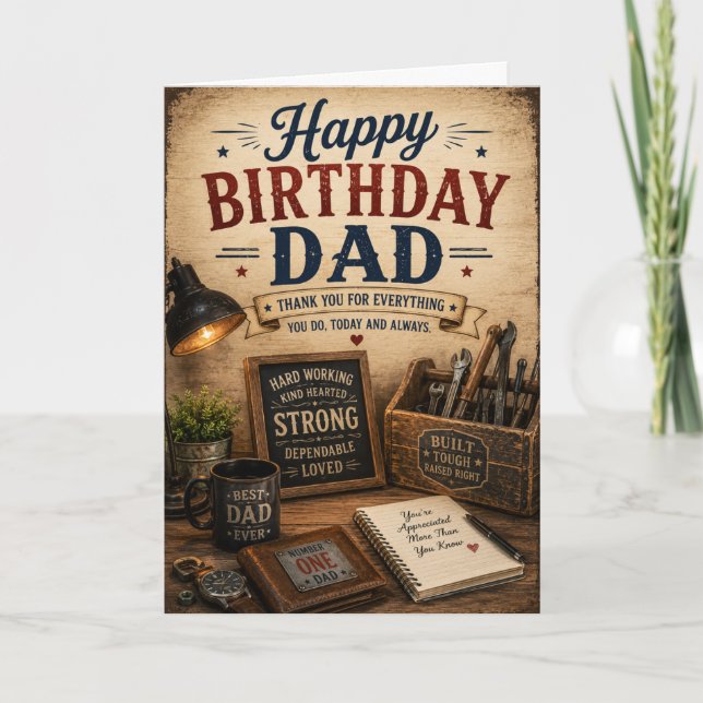 Happy Birthday Dad Rustic Workshop Greeting Card (Front)