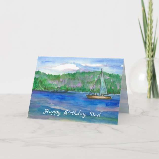 Happy Birthday Dad Sailing Mountain Lake Card (Front)