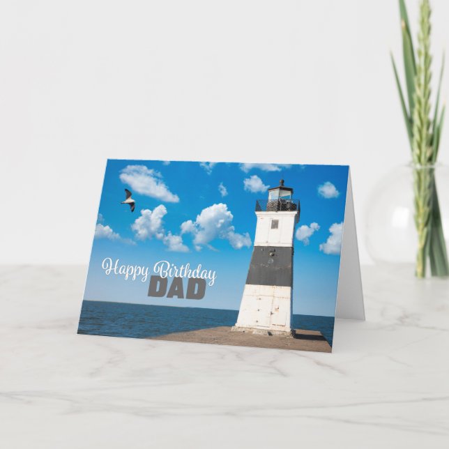 Happy Birthday Dad Scenic Lighthouse Photograph  Holiday Card (Front)