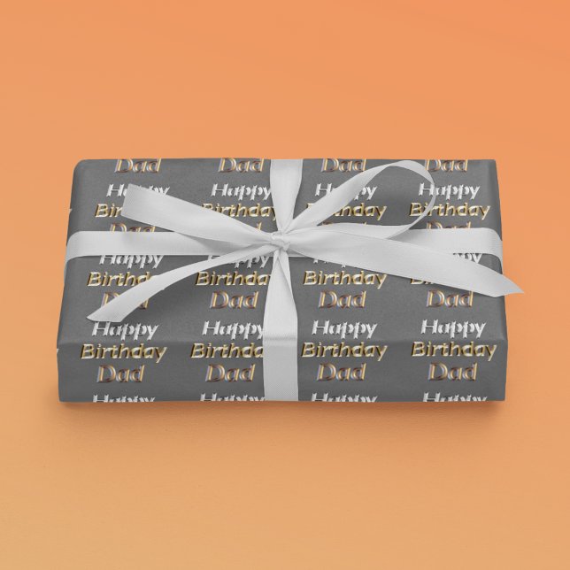 Happy Birthday Dad Silver & Gold Text Gift Wrap (Creator Uploaded)