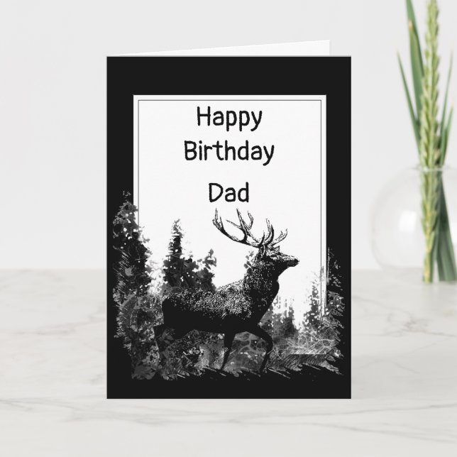 Happy Birthday Dad Vintage Stag, Deer Animal Card (Front)