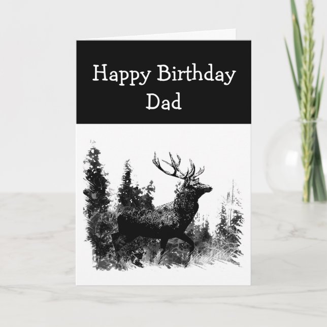 Happy Birthday Dad Vintage Stag, Deer Animal Card (Front)