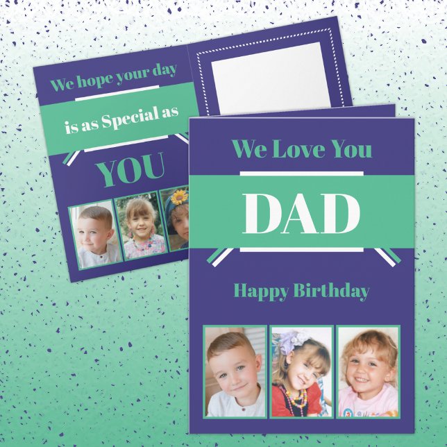 Happy Birthday Dad with six photos blue green Card (Creator Uploaded)