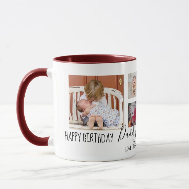 Happy Birthday Daddy 6 Photo Collage White Mug (Left)