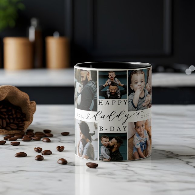 Happy Birthday Daddy 8 Photo Collage Gift Keepsake Two-Tone Coffee Mug (Happy Birthday Daddy 8 Photo Collage Gift Keepsake Two-Tone Coffee Mug)