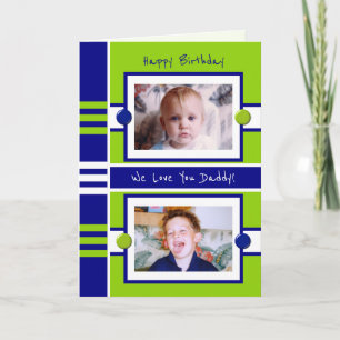 Happy Birthday Daddy blue green photo greeting Card