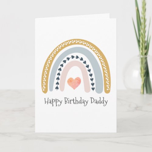 Happy Birthday Daddy Watercolor Rainbow Hearts Card