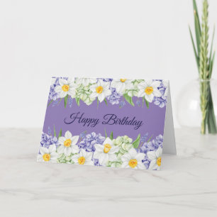Happy Birthday Daffodil and Hydrangea Flowers Card