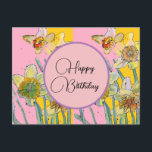 Happy Birthday Daffodil floral Pink Postcard<br><div class="desc">Happy Birthday viola floral ladies Name Postcard Card. This card is fully customizable,  so that you can add your own name to it.

Designed with love from one of my original watercolor paintings.</div>