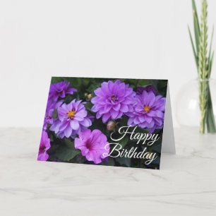Happy Birthday Dahlia Lilac and Petunia Card