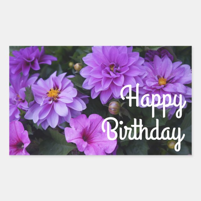 Happy Birthday Dahlia Lilac and Petunia Stickers (Front)