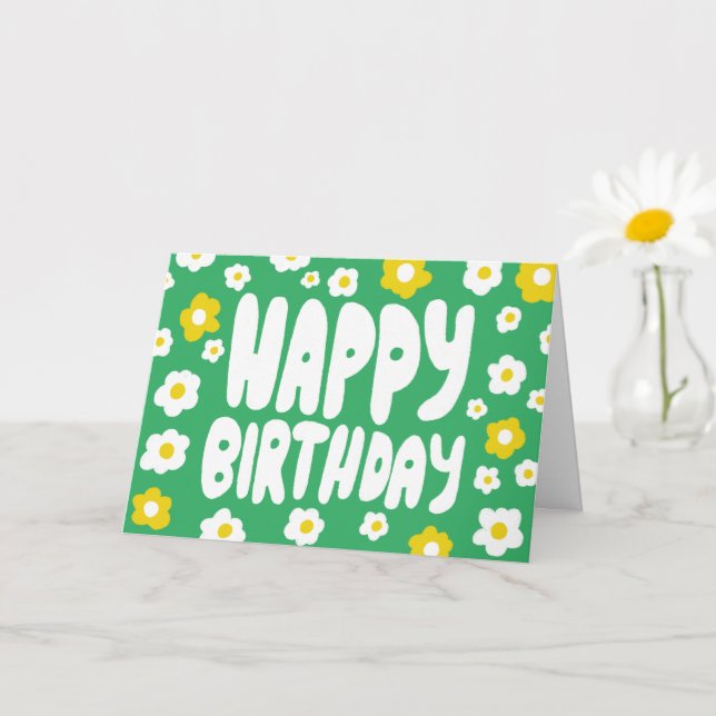 HAPPY BIRTHDAY Daisies Bubble Letters CUSTOM Bday Card (Small Plant)
