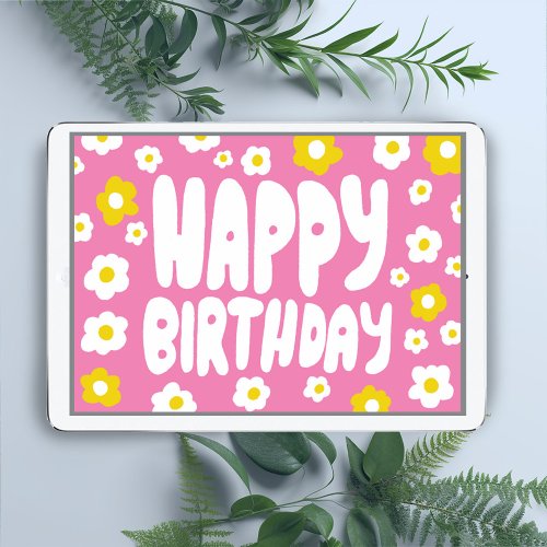 HAPPY BIRTHDAY Daisies Bubble Letters CUSTOM Bday Card