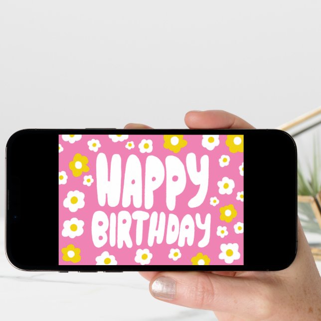 HAPPY BIRTHDAY Daisies Bubble Letters CUSTOM Bday Card (Front Digital)