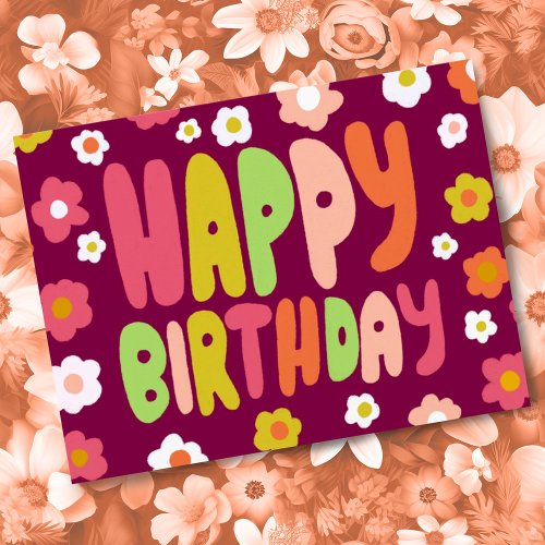 HAPPY BIRTHDAY Daisies Bubble Letters CUSTOM Bday  Postcard