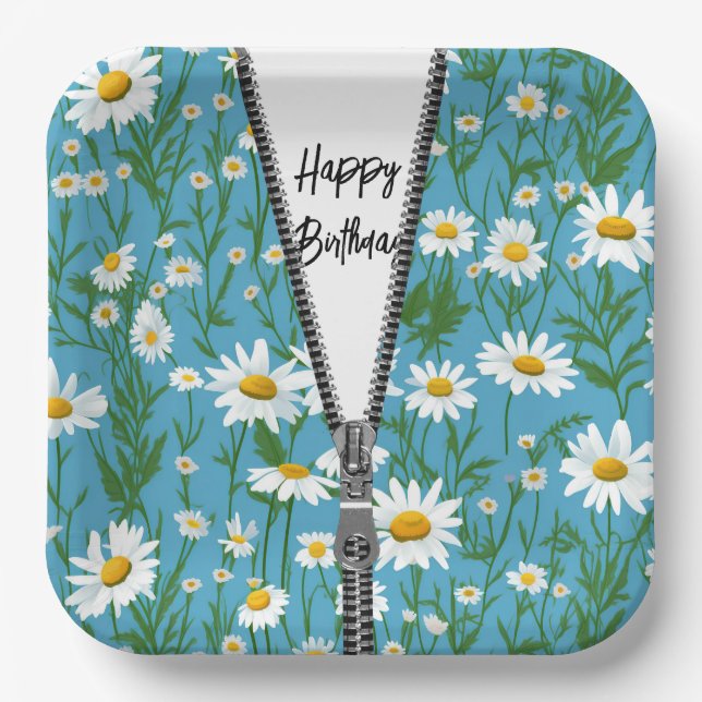 Happy Birthday Daisies with Zipper Paper Plates (Front)
