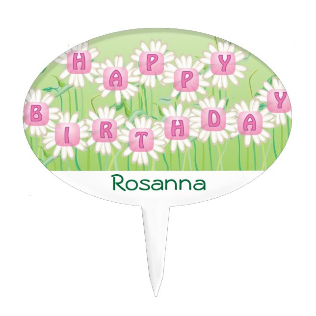 Happy Birthday Daisy Garden Design Cake Topper (Front)