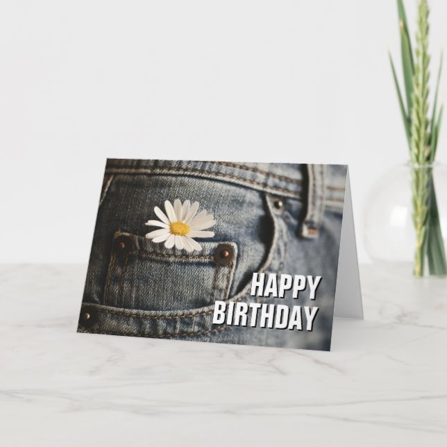 Happy Birthday | Daisy in Jeans Pocket Card (Front)