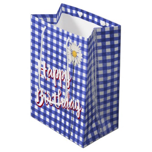 Happy Birthday Daisy On Blue Gingham Medium Gift Bag