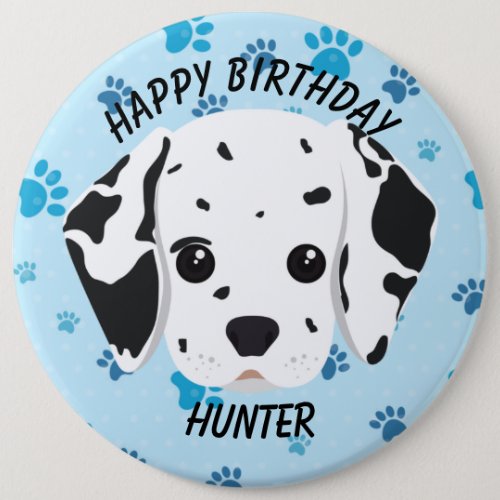 Happy Birthday Dalmatian Puppy Blue Paw   Button