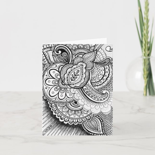 Happy Birthday Damask Indian Mandala Blank Inside Card (Front)