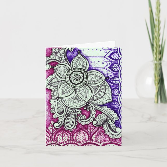 Happy Birthday Damask Indian Mandala Blank Inside Card (Front)