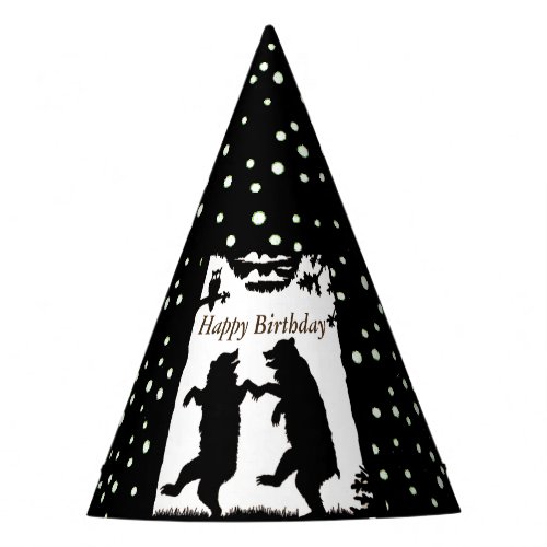 Happy Birthday Dancing Black Bears White Polka Dot Party Hat