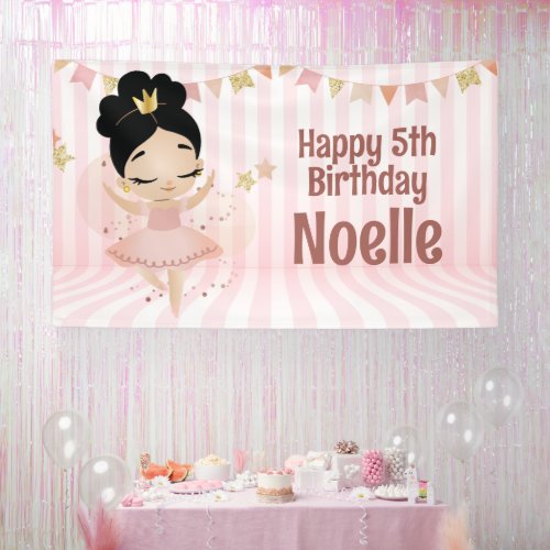 Happy Birthday Dancing Princess Ballerina wTiara Banner