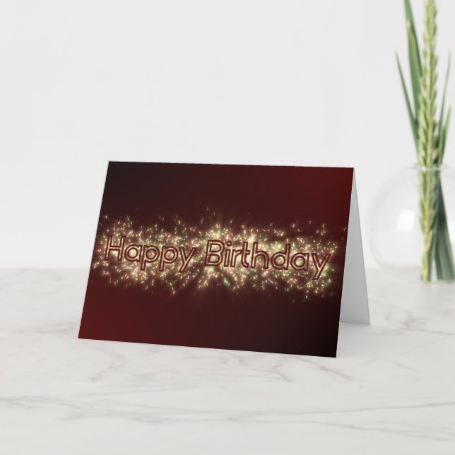 Happy Birthday dark red birthday fireworks Card (Front)