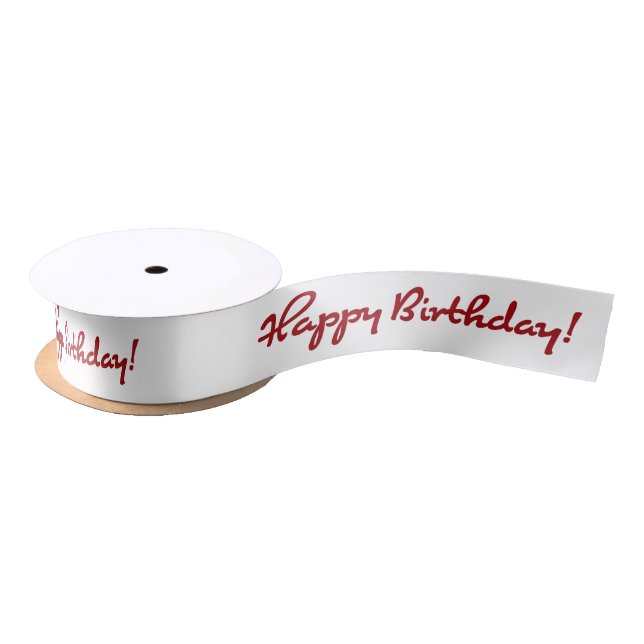 Happy Birthday! Dark Red Casual Medium Script Satin Ribbon (Spool)