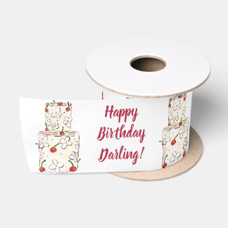 Happy Birthday Darling Cherry Cake Ribbon