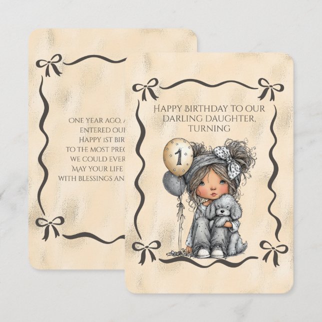 Happy Birthday Darling Daughter Turning 1 Invitation (Front/Back)