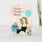 Happy Birthday Darling, Retro Lady Pinup Card | Zazzle