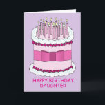 Happy Birthday Daughter Cake and Candles Card<br><div class="desc">An illustration of a white and pink cake,  set against a mauve colored background. The cake is covered in pale pink lit candles and has a pink bow tied around it. the Words 'Happy Birthday Daughter' accompany the image.</div>