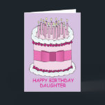 Happy Birthday Daughter Cake and Candles Card<br><div class="desc">An illustration of a white and pink cake,  set against a mauve colored background. The cake is covered in pale pink lit candles and has a pink bow tied around it. the Words 'Happy Birthday Daughter' accompany the image.</div>