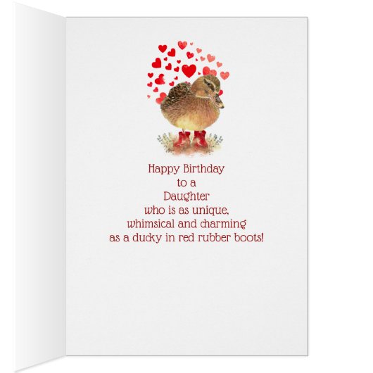Happy Birthday Daughter Cute Duck Red Boots (Inside (Right))