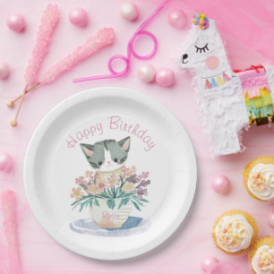 Happy Birthday Daughter Cute Kitten Name Paper Plates