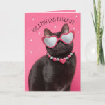 Happy Birthday Daughter Funny Kitty Cat  Holiday Card<br><div class="desc">This cool cat with a fancy necklace and heart shaped sunglasses,  photographed on a pink background,  is a great way to wish you daughter a Happy Birthday!</div>