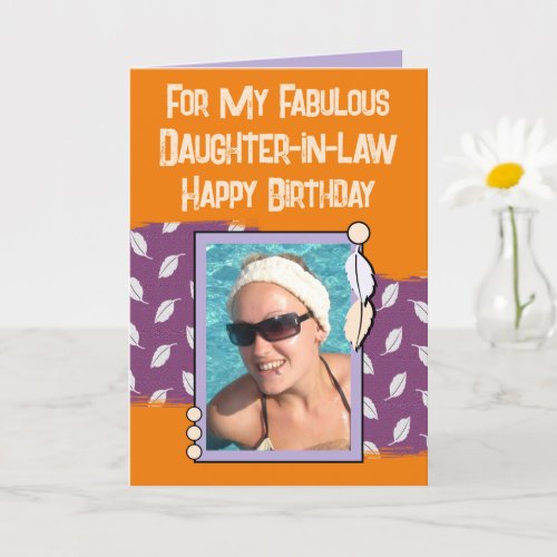 Happy Birthday daughter in law photo purple orange Card