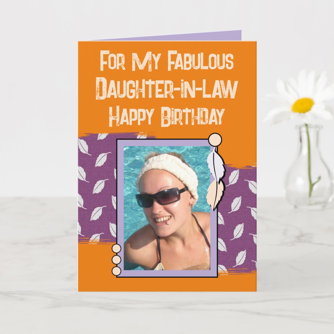 Happy Birthday Daughter In Law Photo Purple Orange Card Zazzle