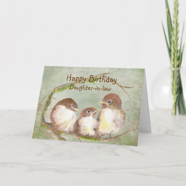 Happy Birthday Daughter-in-law Sparrow Bird Family Card (Front)