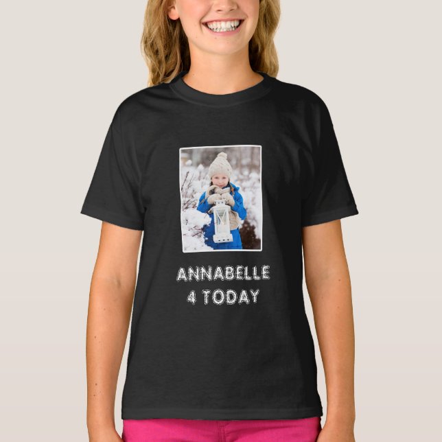 Happy Birthday Daughter Name And Photo Black T-Shirt (Front)