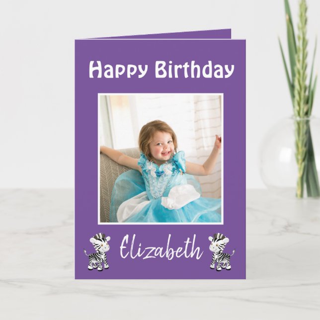 Happy Birthday Daughter Photo Purple Holiday Card (Front)