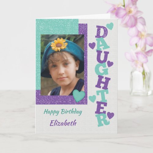 Happy Birthday Daughter purple and green photo Card