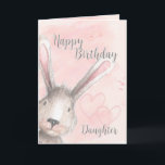 Happy Birthday Daughter Watercolor Bunny Rabbit Card<br><div class="desc">Sweet birthday card for your daughter's birthday with a watercolor bunny rabbit peeking around the corner and two subtle pink hearts on the pink and gray watercolor background. Designed by Simply Put by Robin; watercolor elements from Design Cuts.</div>