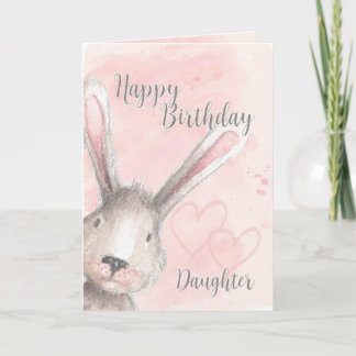 Happy Birthday Daughter Watercolor Bunny Rabbit Card